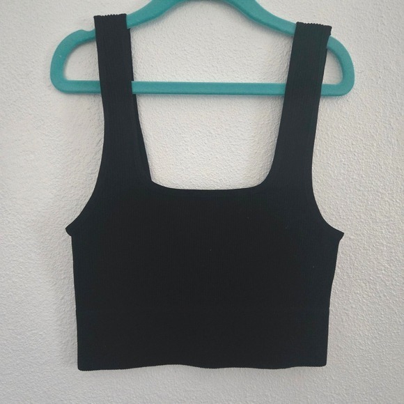 Zenana Outfitters Tops - Zenana Black Ribbed Seamless Square Neck Crop Top NT-54019A Womens S/M small med